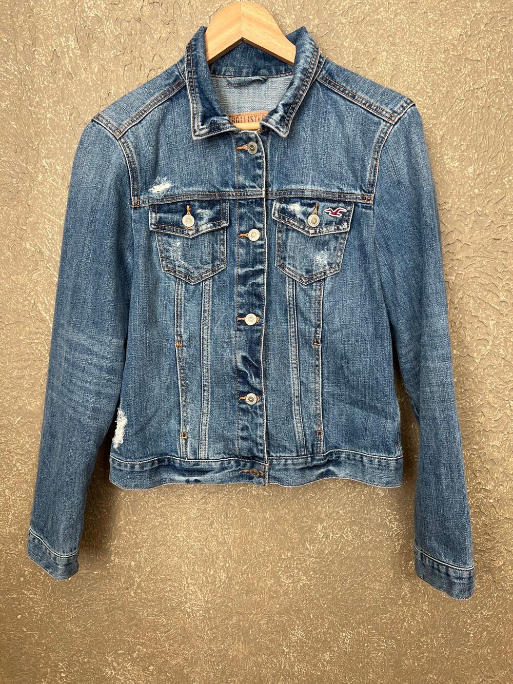 Y2K Hollister Distressed Denim Jean Jacket Size Large
